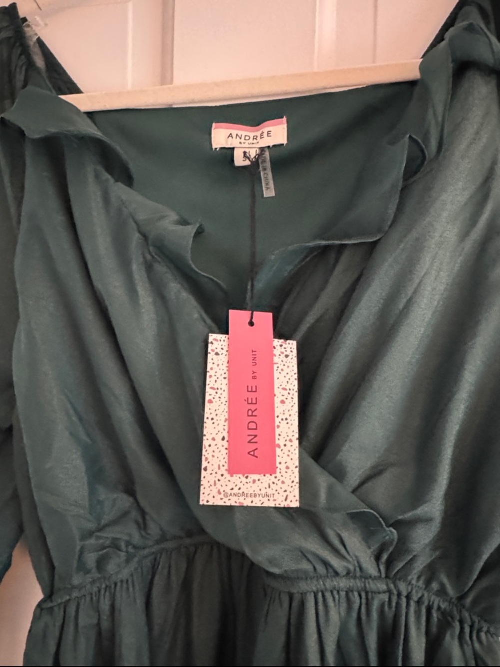 ANDREE BY UNIT Deep Teal Green Long Sleeve Wrap Dress - Picture 3 of 3